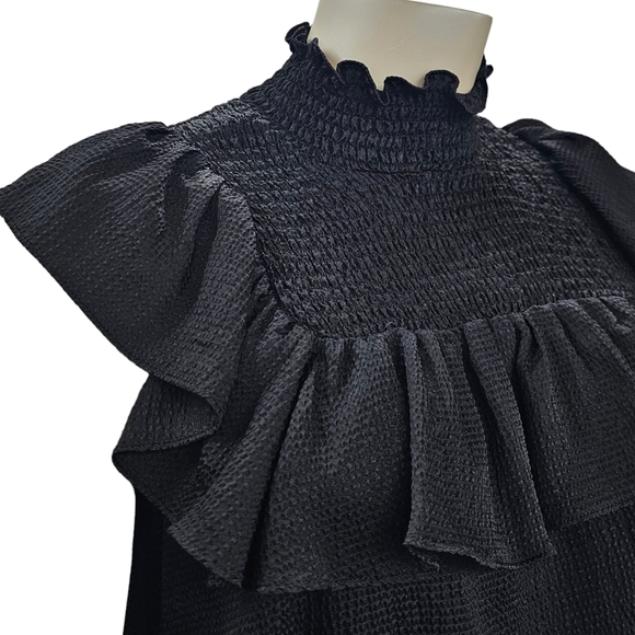 Baum und Pferdgarten Blouse Women's Size Large Black Tiered Ruffled Crop Sleeves - Picture 7 of 15